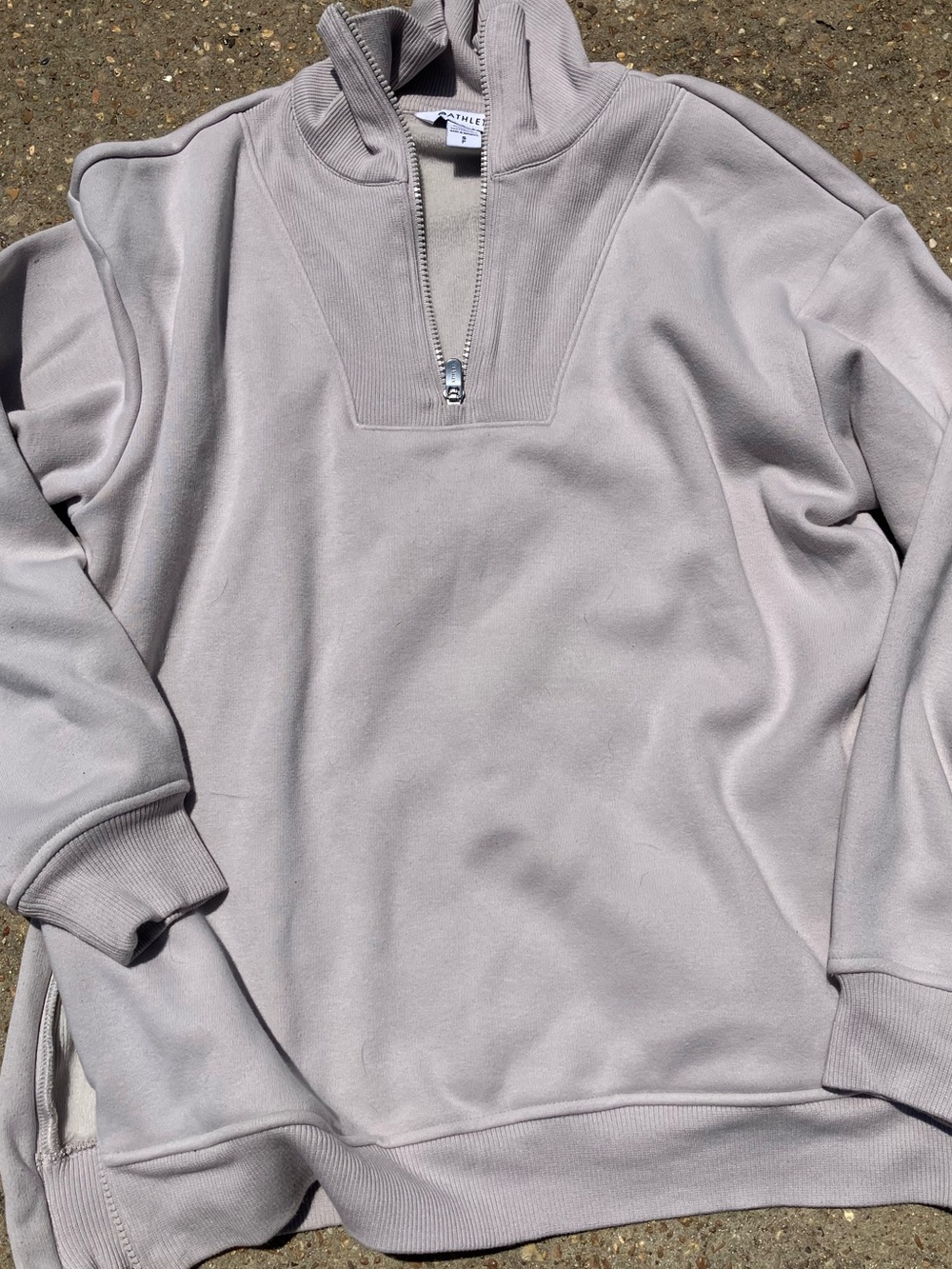 Athleta Women’s Zip-Up Mock Neck Sweater in Light Beige